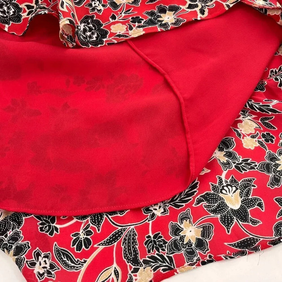 Parker Womens Dress M 100% Silk‎ Floral Ruched Short Sleeves Ruffle Hem Short - Picture 11 of 13